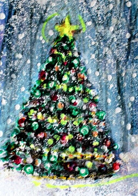 ACEO Original WINTER PAINTING Snow PINE TREE Landscape Winter Holiday Xmas ART