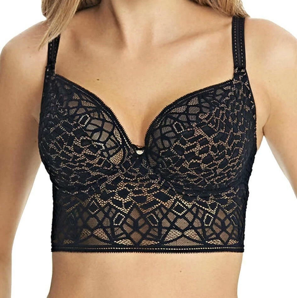 Freya Soiree Bralette Bra Black Lace Size 32FF Underwired Longline