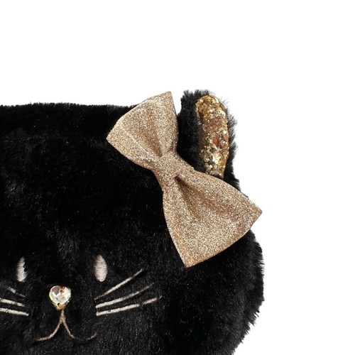 Vtg Retro Claires Club Furry Black Cat Crossbody Purse Bag Kitty Sequin c - Picture 10 of 18