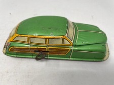 Tin Marx Green Toy Car Woodie Wagon/Hudson Litho Wind Up Working 1940s 4 Wheels
