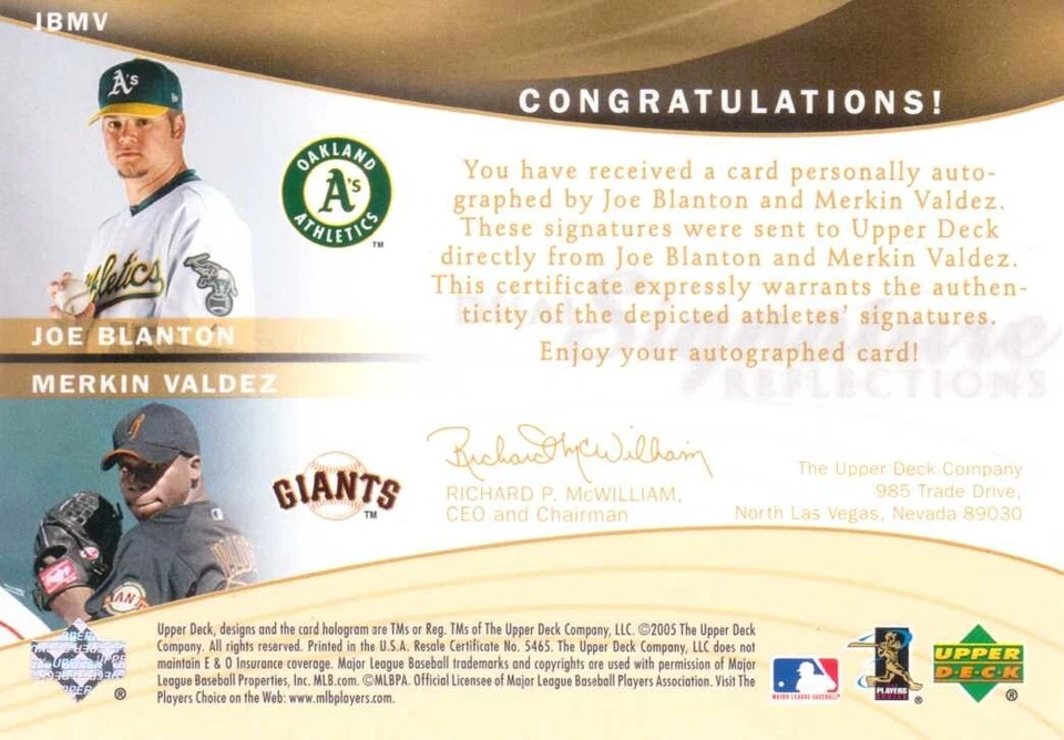 Reflections Dual Signatures 2005 #JBMV Joe Blanton/Merkin Valdez T3 Foto 2 de 2