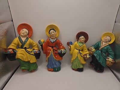 Yamaka Chalkware 4 Pc Asian Wall Hanging Set USED Good Condition