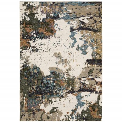 2.4m X 3.4m Blau Und Elfenbein Abstrakt Power Webstuhl Fläche Teppich