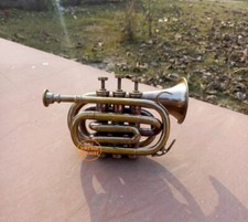 Ancient Brass Finished Trumpet Pocket Trumpet 3 Valve Mouthpiece Gift Item New