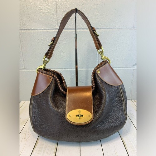 Mulberry Black Pebbled Leather Brown Leather Accents Hobo Shoulder Bag