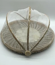 Large Round Grass Capiz Shell Tray Folding Netted Cover Anti-Insect 16”