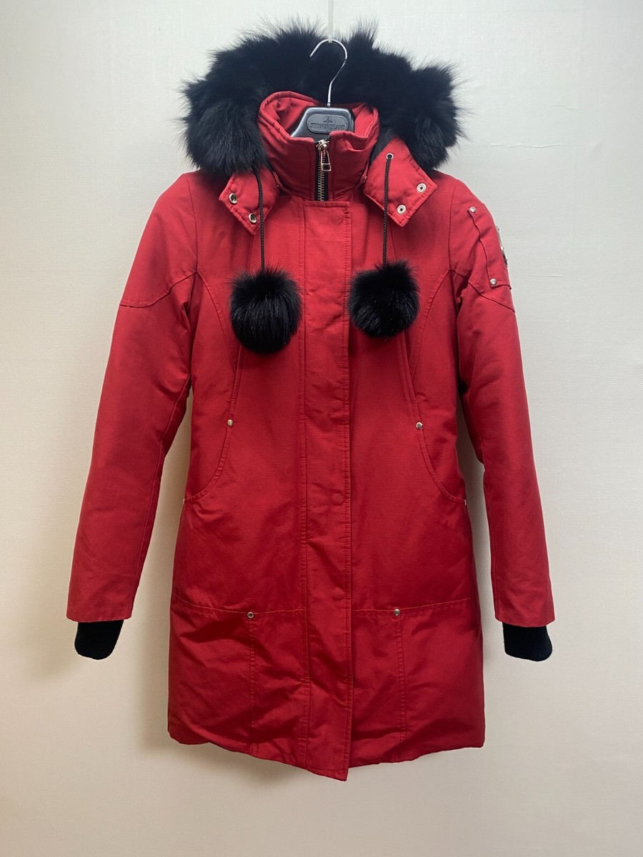14FW Authentic Womens Moose Knuckles Stirling Hooded Parka Coat Jacket XS  Red