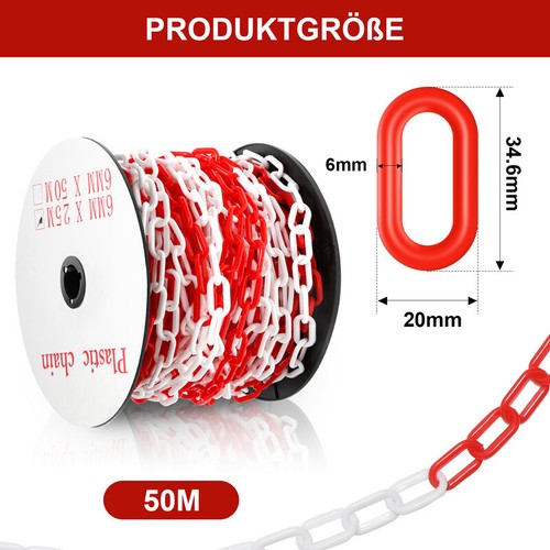 Absperrkette Kunststoffkette 25m/50m Absperrung Warnkette rot weiß/schwarz gelb - Bild 13 von 14