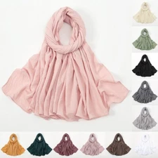 Women Muslim Crinkle Hijab Scarf Islamic Headscarf Long Shawls Wraps Solid color