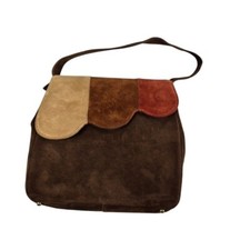 Vtg 60s brown suede patchwork earth tones handbag purse