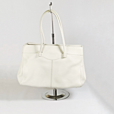 TOD s Handbag Mocassino Creamy White Pebble Leather Tote Double Handles Italy