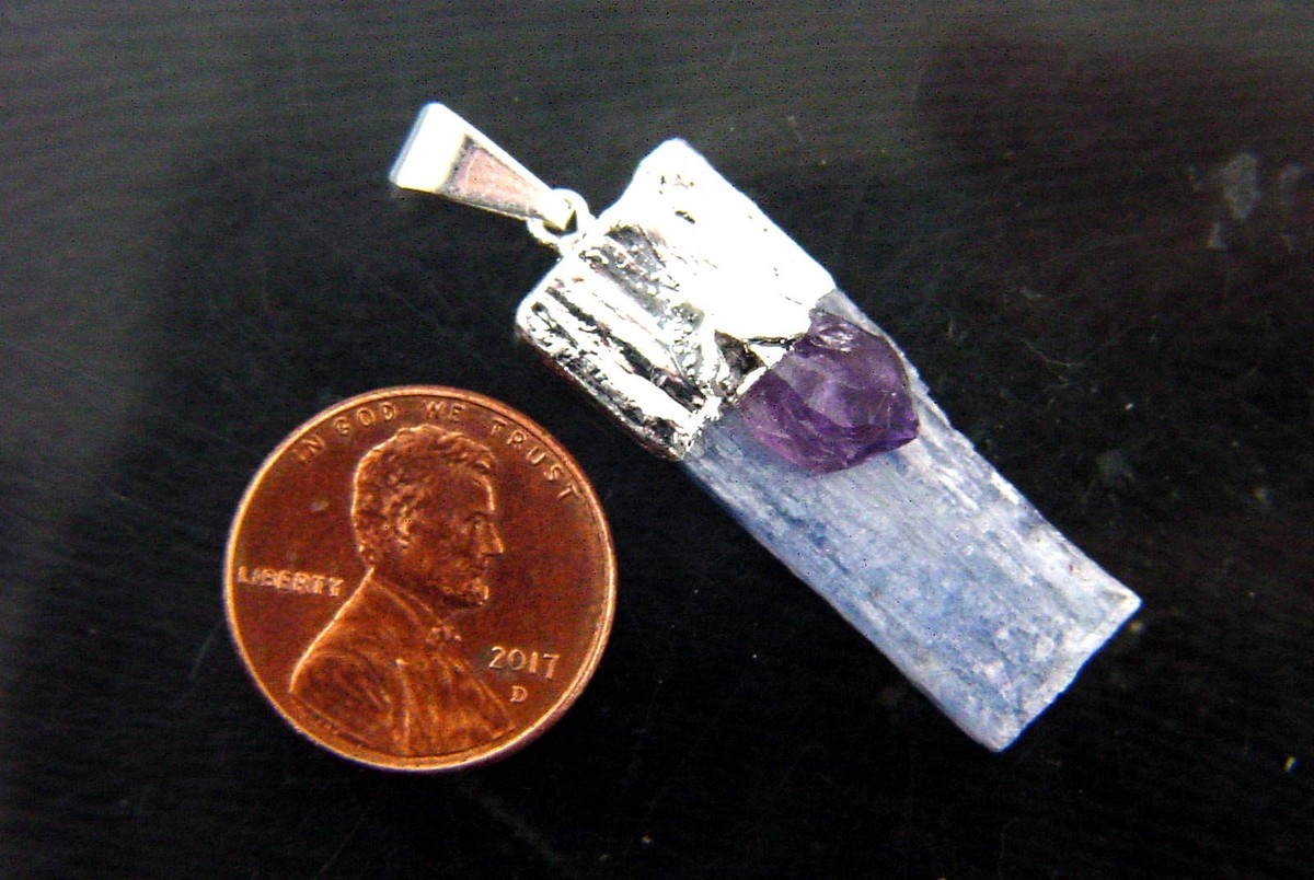 BUTW Silver Electroformed Blue Kyanite pendant w/ Amethyst Accent