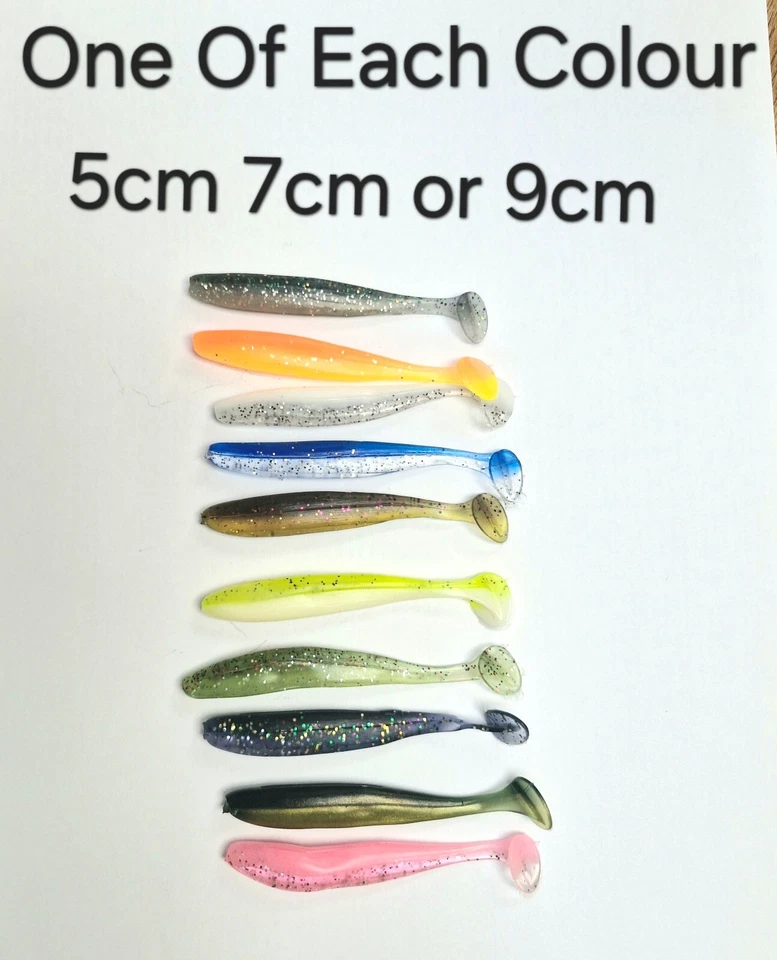 Señuelos suaves cola de paleta Shad 5 cm 7 cm 9 cm con opciones de gancho sin malezas o cabeza de plantilla Foto 3 de 4