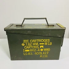 Vintage US Military Ammo Box For M.G. M60-M73 200 Cartridges 7.62MM M13 Cartons