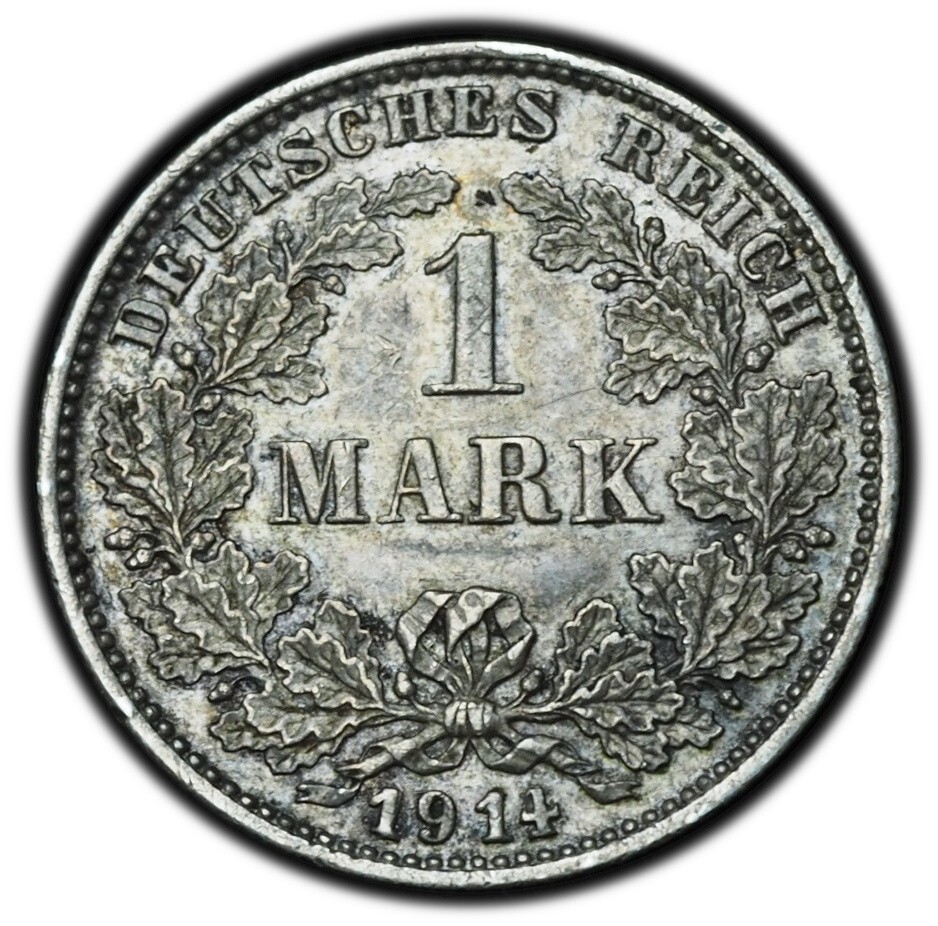 1914-G Germany 1 Mark Silver Choice AU Toned