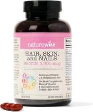 NatureWise Hair Skin and Nails Vitamin, Biotin 5000mcg w/Hyaluronic Acid, Collag