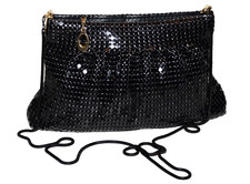 Vintage Black Pleated Mesh Snake Chain Strap Crossbody Bag Made in Hong Kong