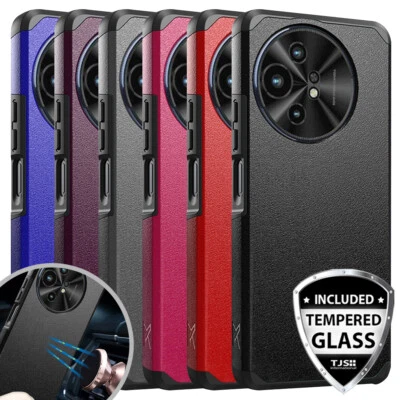 For TCL 50 XL 5G Case Mount Friendly Hard Dual Layer Hybrid Cover+Tempered Glass
