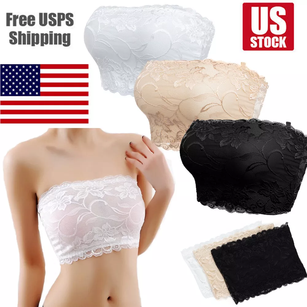 3pcs Women's Tube Top Sexy Lace Lingerie Push Up Bralette Seamless Strapless  Bra