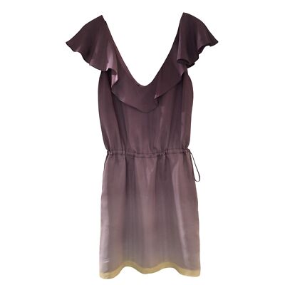 Adam Lippes Purple Ombre Silk Ruffle Mini Dress V-Neck Sleeveless Lined Sz 2