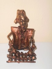 Authentic African Brass Metal Figure Man with Kalimba Instrument from Nigeria