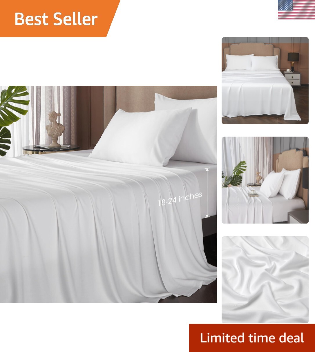 King Size Sheets Rayon Bamboo Deep Pocket Cooling White Luxurious Soft