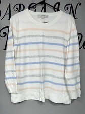 Womens Loft Petites Lightweight Striped Sweater White Pastels Large