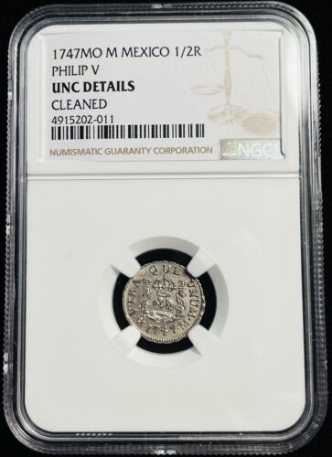 Mexico 1747 1/2 Real Mo M Philip V NGC UNC Dtls Wicked Deeply Struck! - Picture 1 of 3
