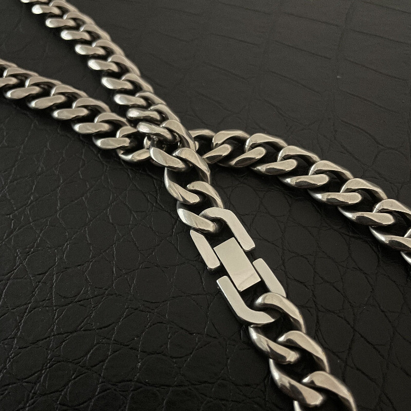 Collar Titanio Puro 10.5mm Molienda Cadena Cubana Seis Caras Anti Alergia 23.6"
