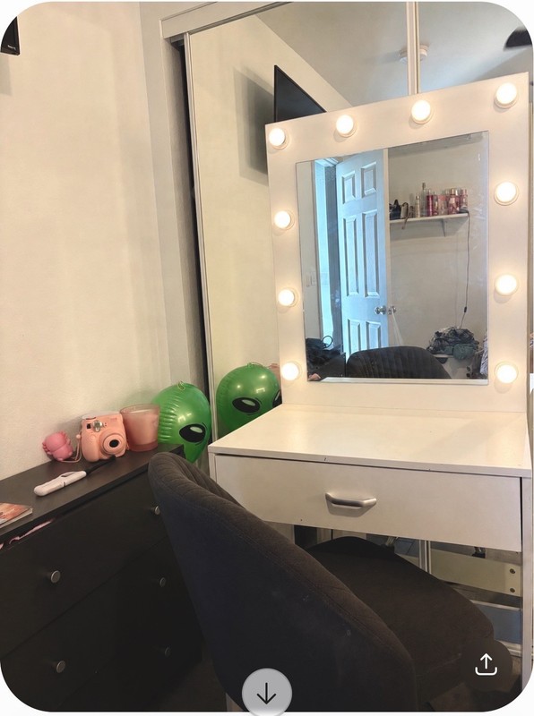 White Vanity Table with Lighted Rectangular Mirror, 1 Drawer, Freestanding