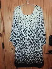 NWT ~ Tahari Dress Black Ivory White Animal Print Shift Split Sleeve Dress Sz 14