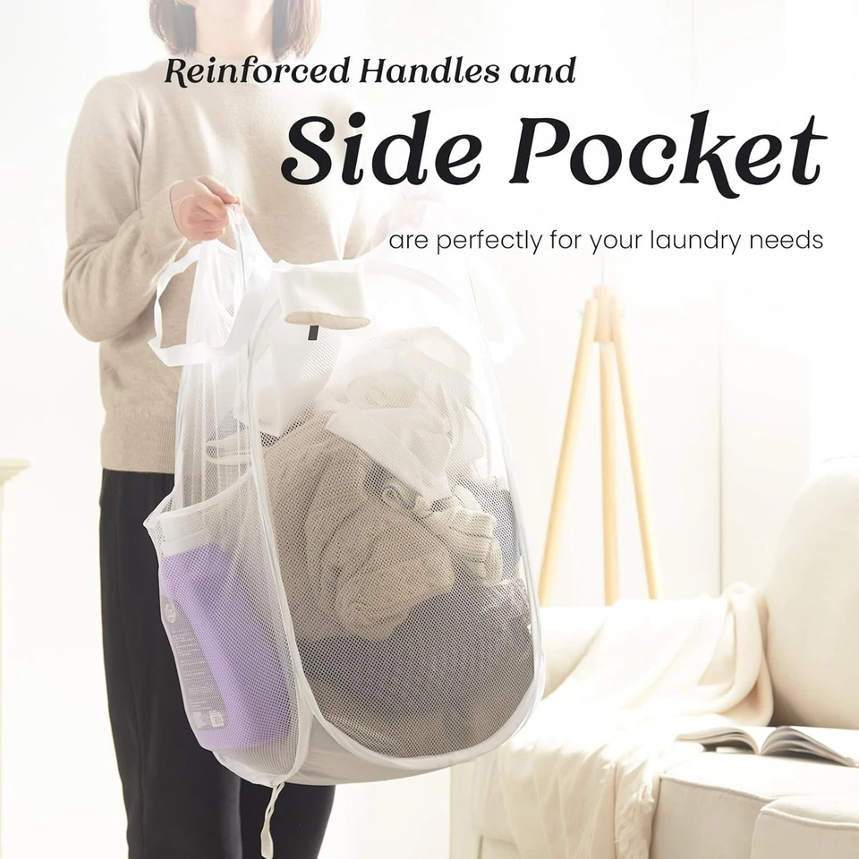 Smart Design Collapsible Pop-Up Laundry Hamper Mesh Basket Clothes Toys Clothing - Image 3 of 4