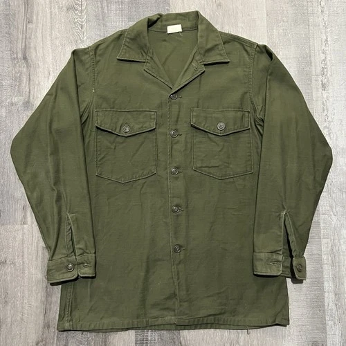 US Army OG-107 Shirt Cotton Sateen VTG Vietnam 60s Olive Green Fatigue Military