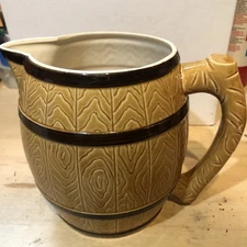 Maruhon Ware Vintage Barrel Set - 5 Mugs 1 Pitcher Glazed Pottery Japan Tiki Bar