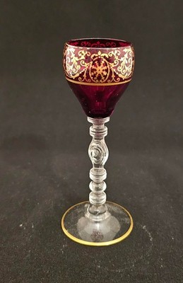 Cambridge Glass Co. 1-oz Cordial Blown Tally Ho Carmen Gold Dec #1007