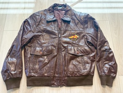 Vintage Leather Bomber Jacket with  Pizza Won t Break Your Heart  Patch Men s XL