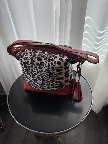 COACH Ocelot Cheetah Black/Red Duffle Crossbody Shoulder Bag Purse