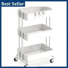 3-Tier Heavy Duty Metal Utility Rolling Cart, White
