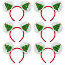 6 Pack Christmas Tree Glitter Ear Headbands Red Green Gold Holiday Costume