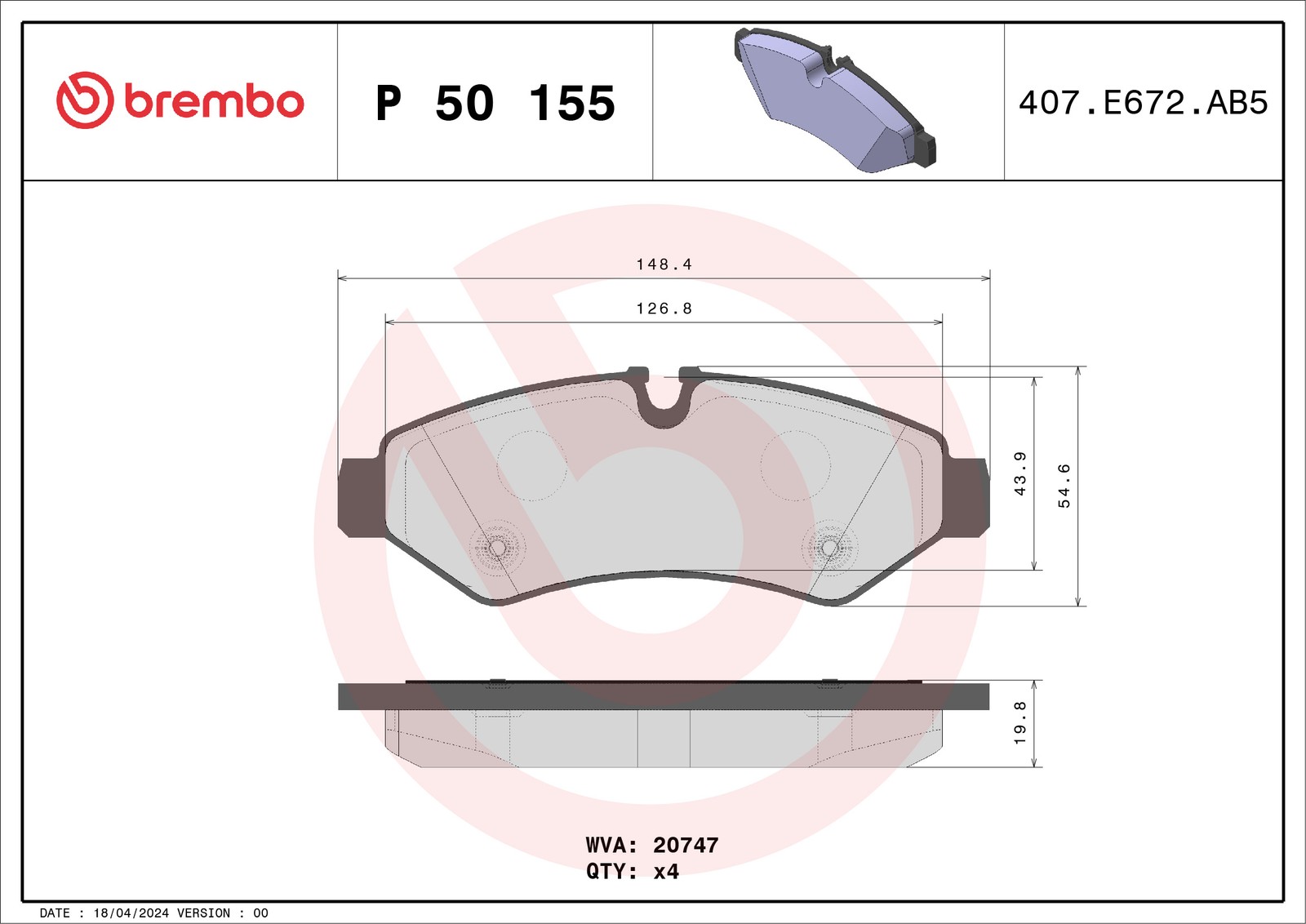 BREMBO P 50 155 Bremsbeläge Hinten für Mercedes Sprinter eSprinter - Bild 8