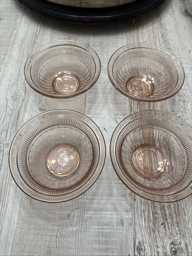 4 Vintage Anchor Hocking Pink Glass  Annapolis Rosewater Soup/Cereal Bowls