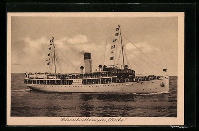 Postcard salon speed steamer Hertha at sea 