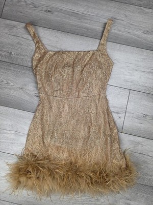 dressmezee gold glitter feather mini dress party occasion cute