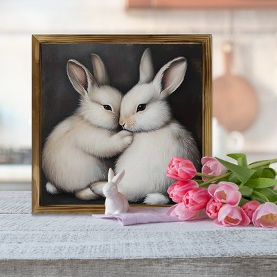Vintage Lovely Easter Bunny Art Wooden Plaque Farmhouse Home Desktop Decoration