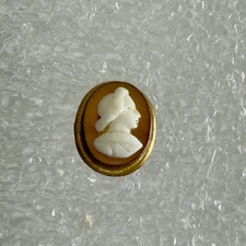 Antique Hand Carved Shell Cameo Italy Button, 10K Gold Filled, 1/2 x 5/8 Inch