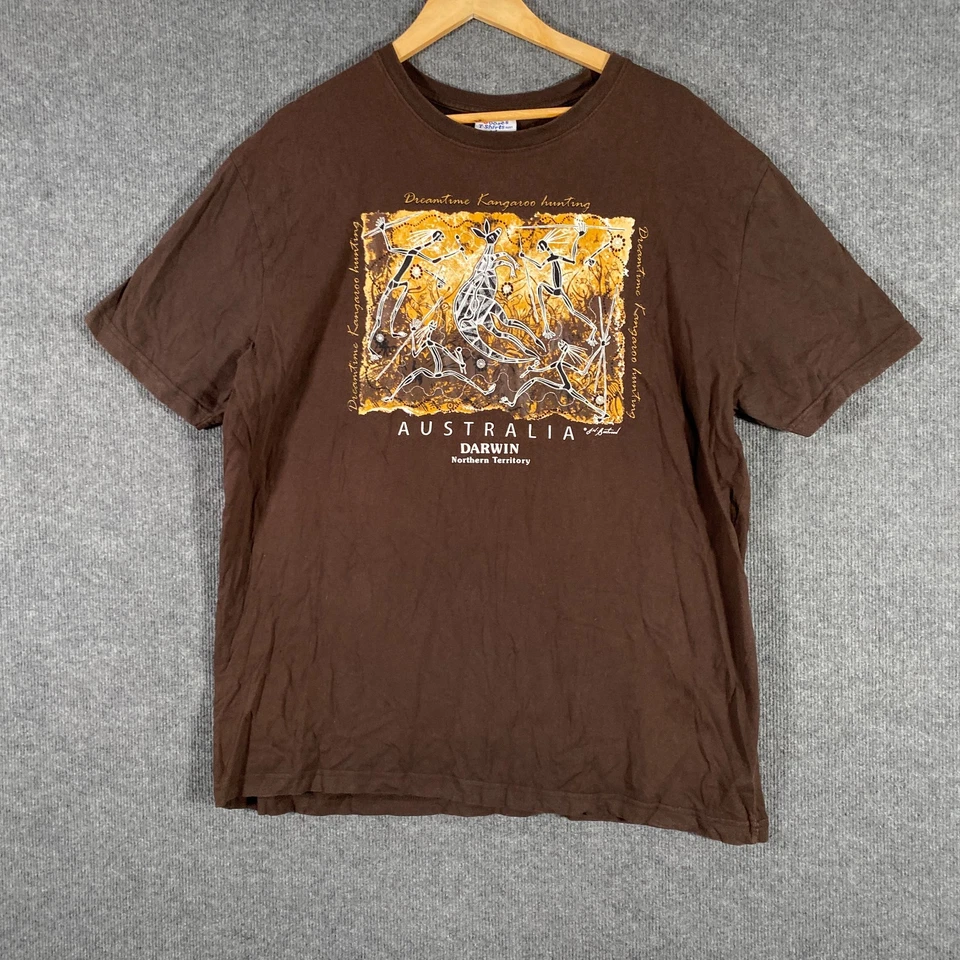 Dreamtime Shirt Mens 2XL Brown Tee Indigenous Artwork Aboriginal Art Vintage