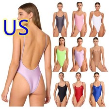US Women Oil-shiny Glossy Leotard Nightwear Teddy One Piece Swimsuit Swimwear