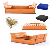 Sandkasten Premium Impr&auml;gniert  Sandbox mit Sitzb&auml;nken Deckel Sandkiste _120x120
