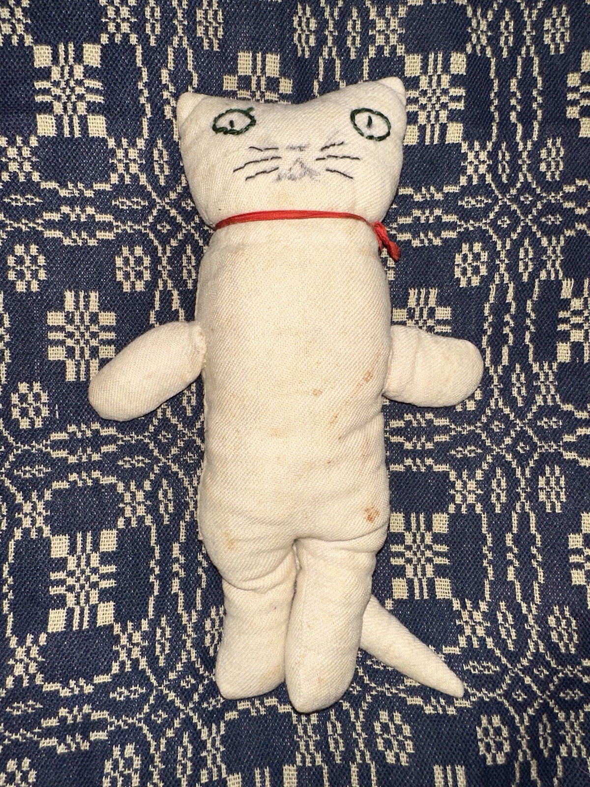 Old American Folk Art Stitched Face Cloth Rag Doll Cat