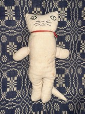 Old American Folk Art Stitched Face Cloth Rag Doll Cat